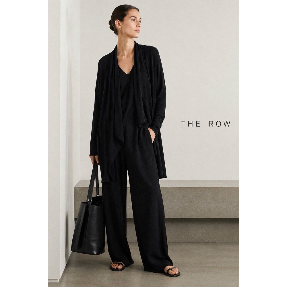 THE ROW Black Knightsbridge Stretch Jersey Knit Open Front Cardigan L Minimalist